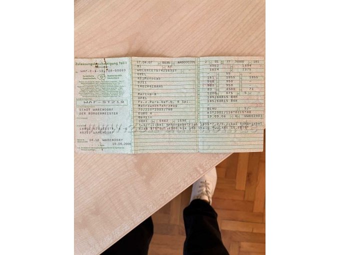 Fahrzeugschein Vorderseite