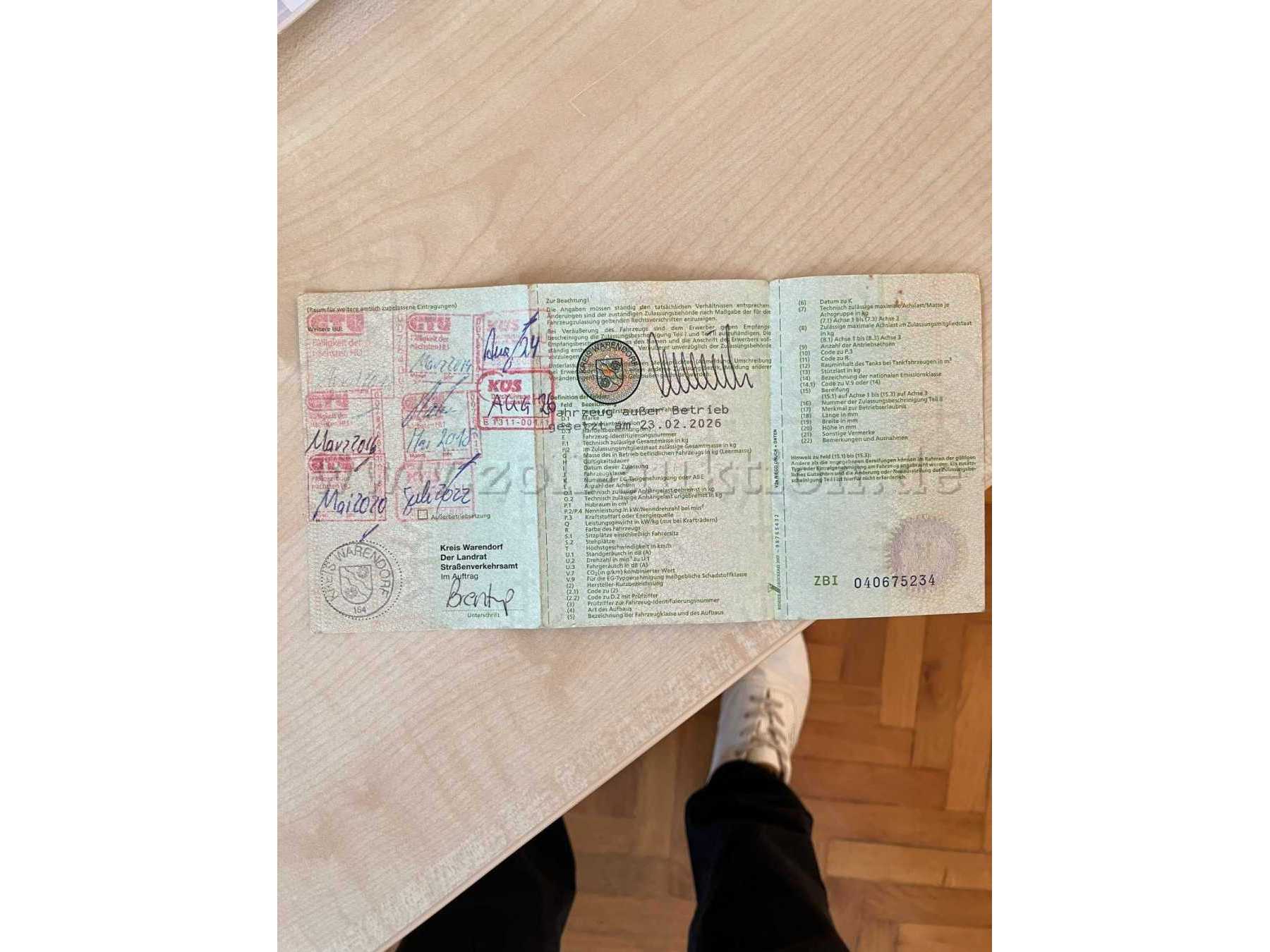 Fahrzeugschein Rückseite