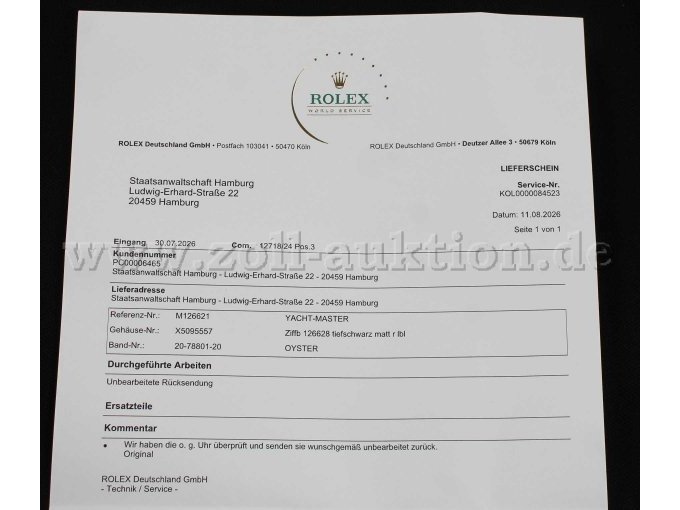 Bescheinigung der Firma Rolex