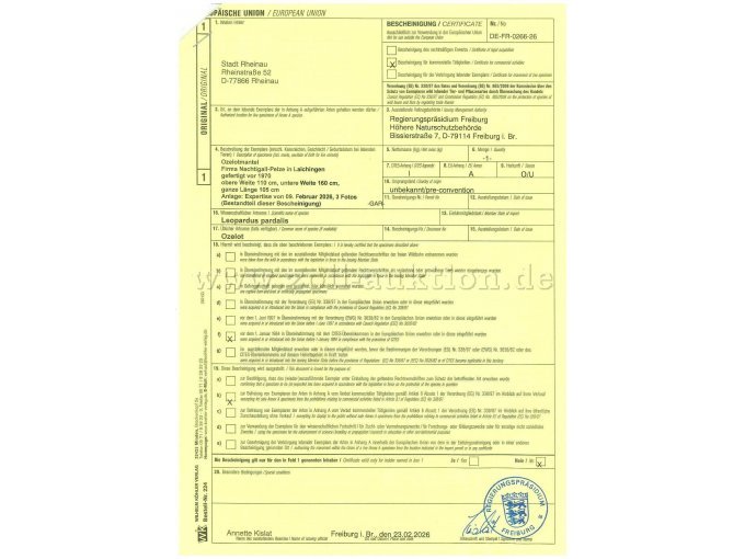 CITES-Bescheinigung Seite 1