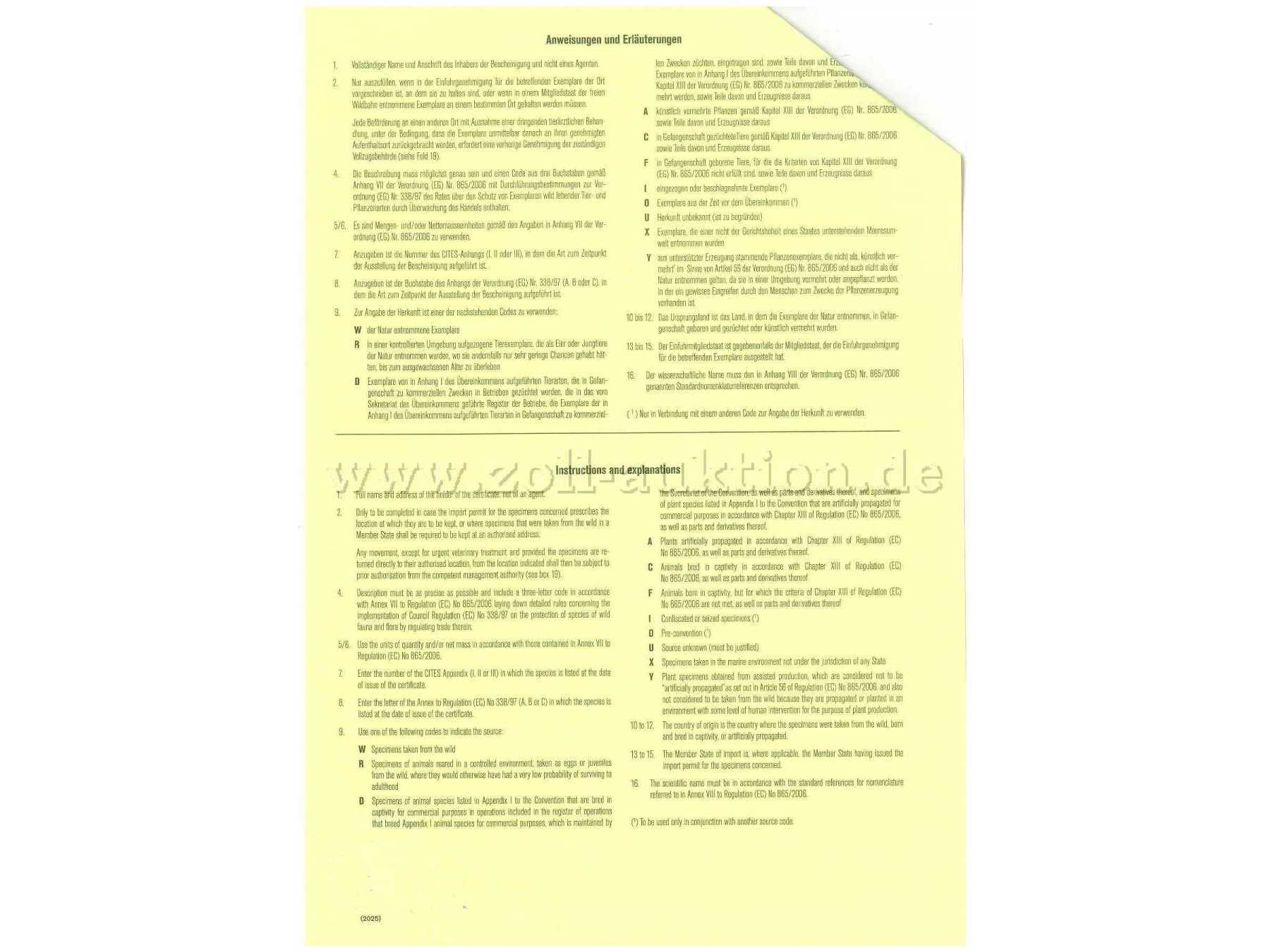 CITES-Bescheinigung Seite 2