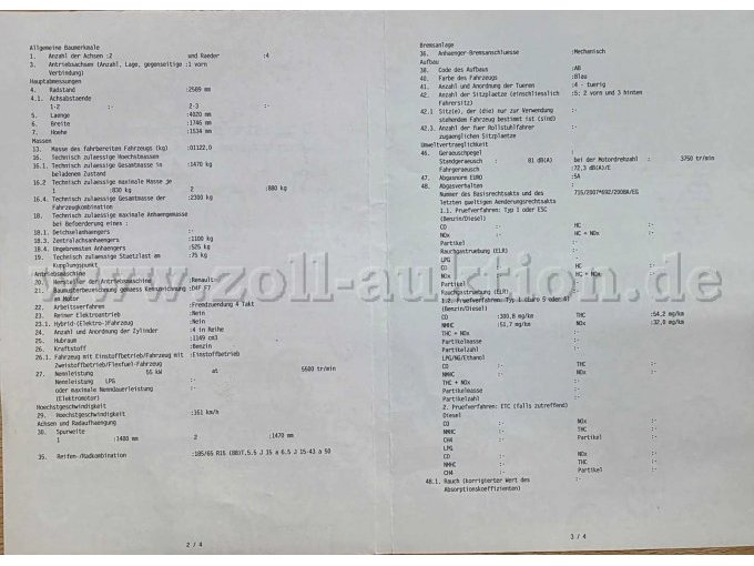 Dacia Sandero SD, EG - Übereinstimmungsbescheinigung Seite 2 Ansicht
