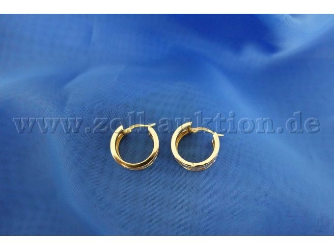 Paar Ohrringe Creolen 585er Gelbgold mit Weißgold - Diagonalansicht