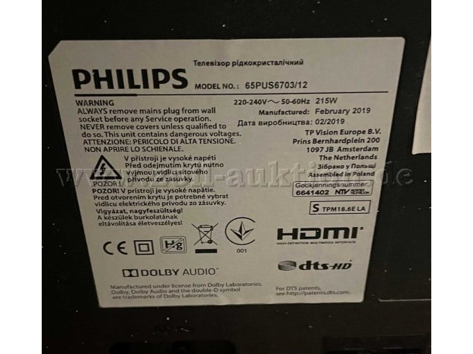 Technische Daten zum Philips Fernseher.