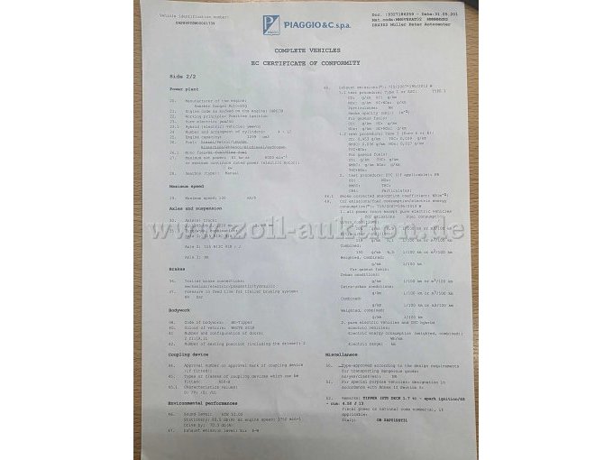 Piaggio Porter Heckkipper/Plane, Fahrzeugdaten Seite 2 Ansicht