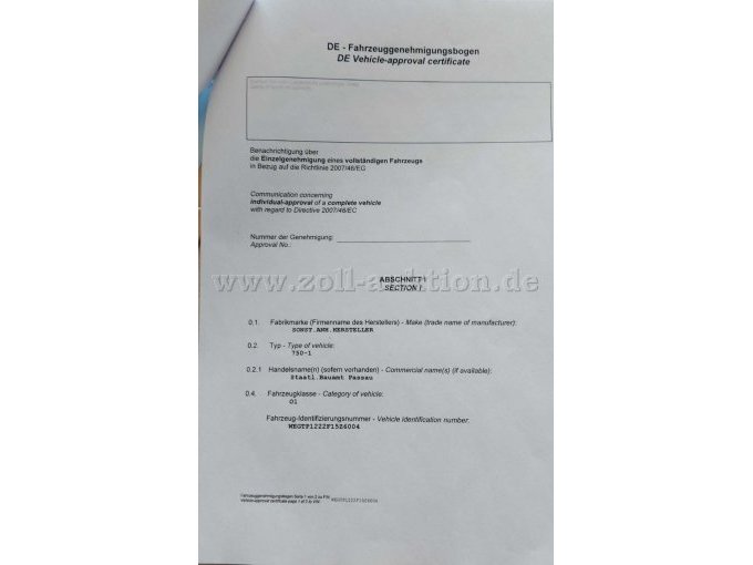 Fahrzeuggehnehmigungsbogen