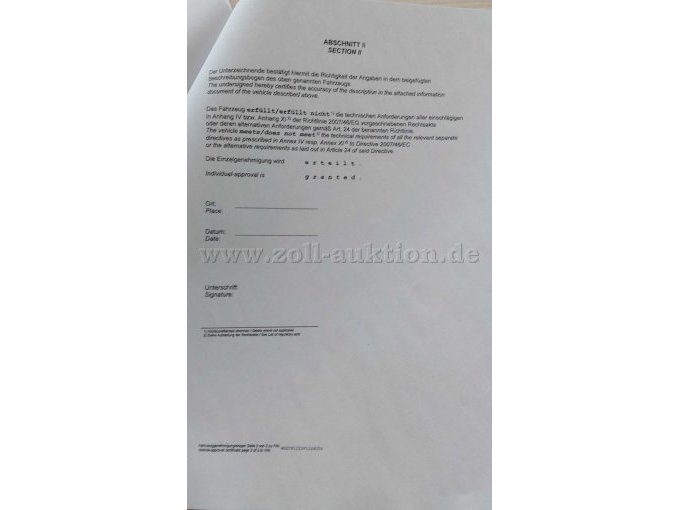 Fahrzeuggehnehmigungsbogen