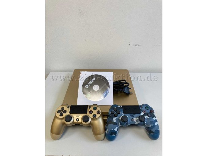 Gesamtes Angebot: Konsole, 2 Controller (Farbe Gold und Blau), Spiel FC24, Netzkabel