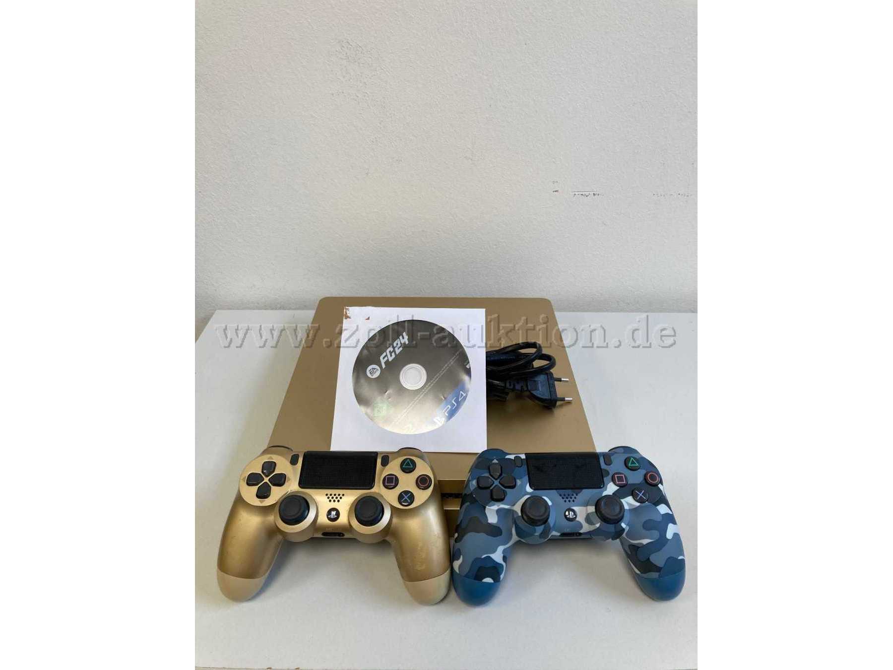 Gesamtes Angebot: Konsole, 2 Controller (Farbe Gold und Blau), Spiel FC24, Netzkabel