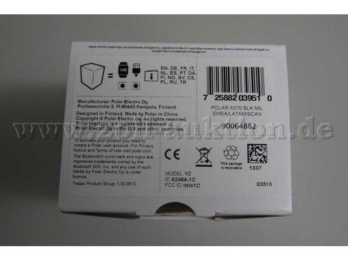 Sportuhr Polar A 370 
Rückseite Verpackung