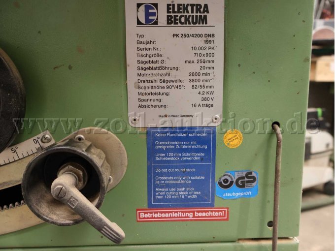 1 Präzisionskreissäge Elektra Beckum PK PK 250 / 4200 DNB – foto 3 – kavel bij Zoll-Auktion, Eberswalde