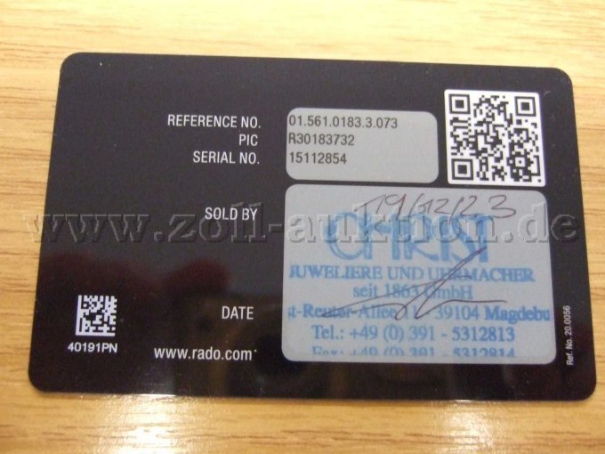 RADO UHR Garantiekarte