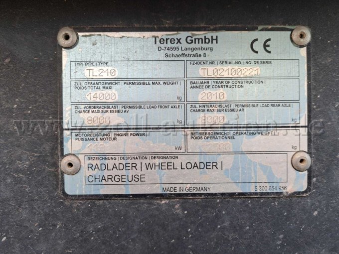 Radlader TEREX TL 210 - Typenschild