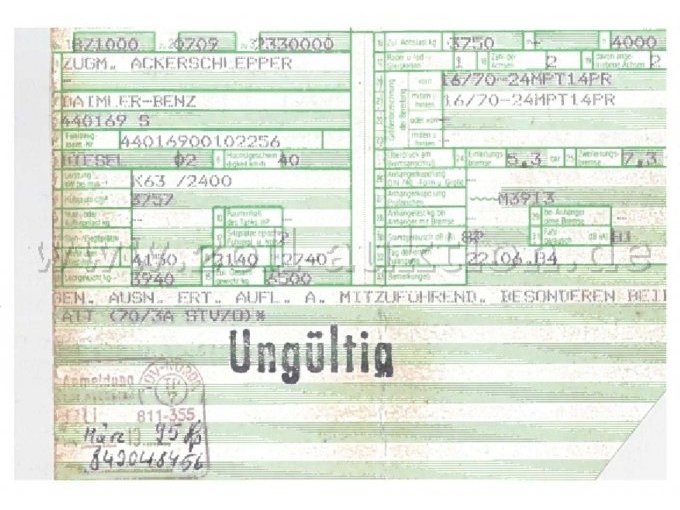 Teilauszug des Fahrzeugscheins