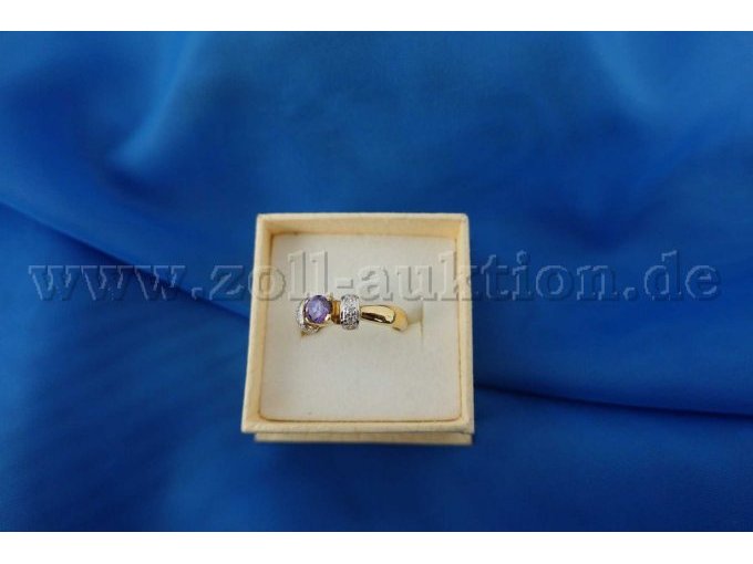 1 Ring 585er Gelbgold mit 1 Amethyst + 10 Zirkonia - Seitenansicht