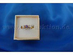 1 Ring 585er Gelbgold mit 1 Amethyst + 10 Zirkonia - Ansicht von oben.