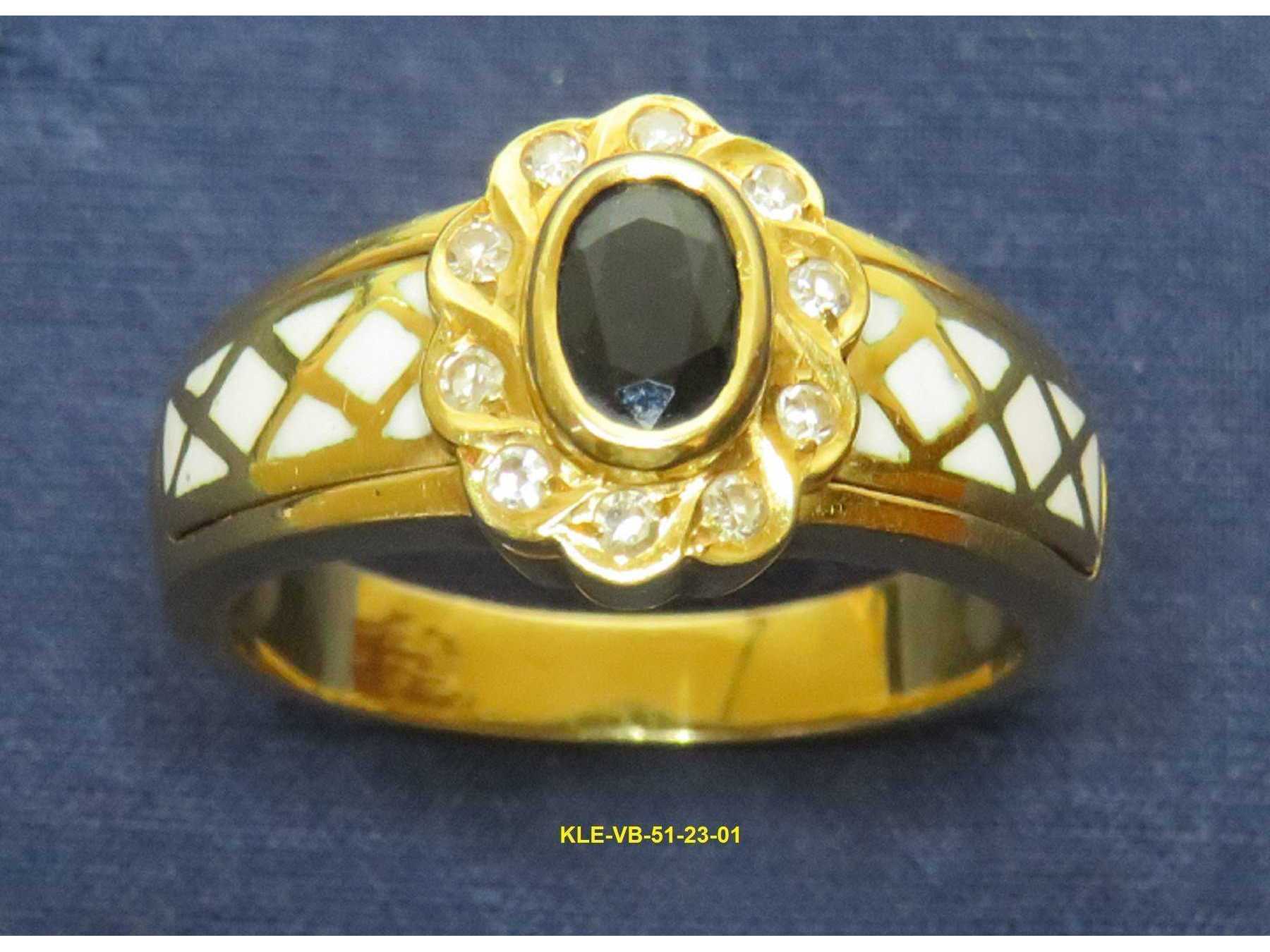 Ring, 750er, gelbgold, 10 Diamanten (Altschliff), 1 Saphir, mit Emaille