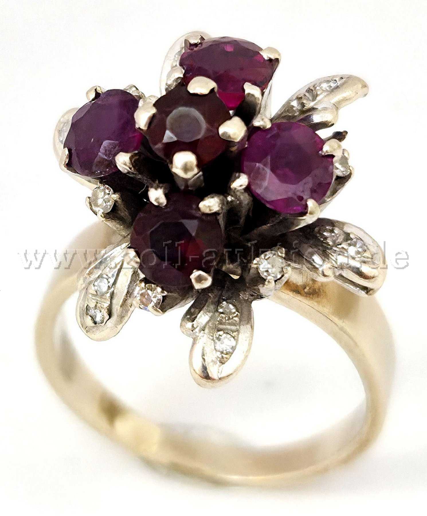 1 bague en alliage argent-or-palladium avec diamants et rubis