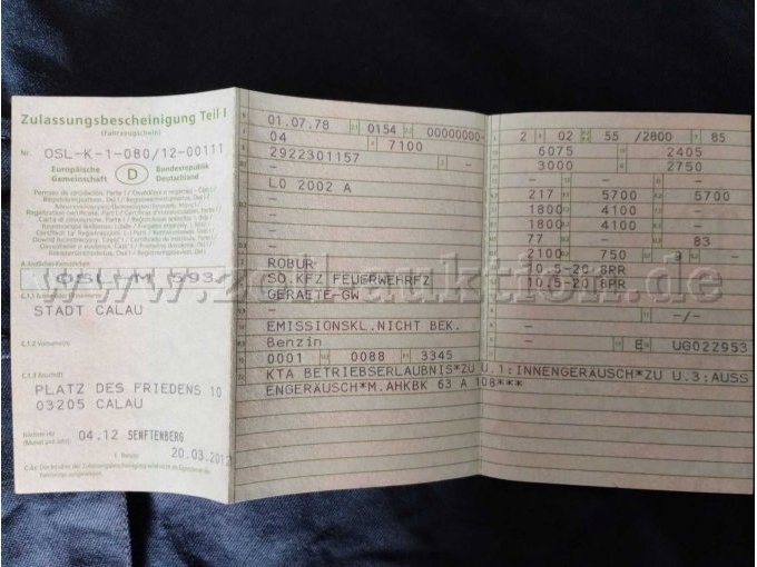Robur LO 2002 A
Fahrzeugpapiere Vorderseite