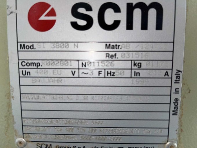 Typenschild SCM Formatkreissäge SI 3800 N