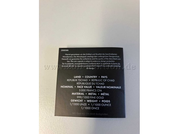 Rückseite Echtheitszertifikat