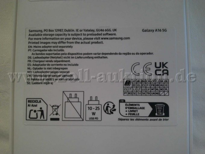 Rückseite der Verpackung, CE-Kennung