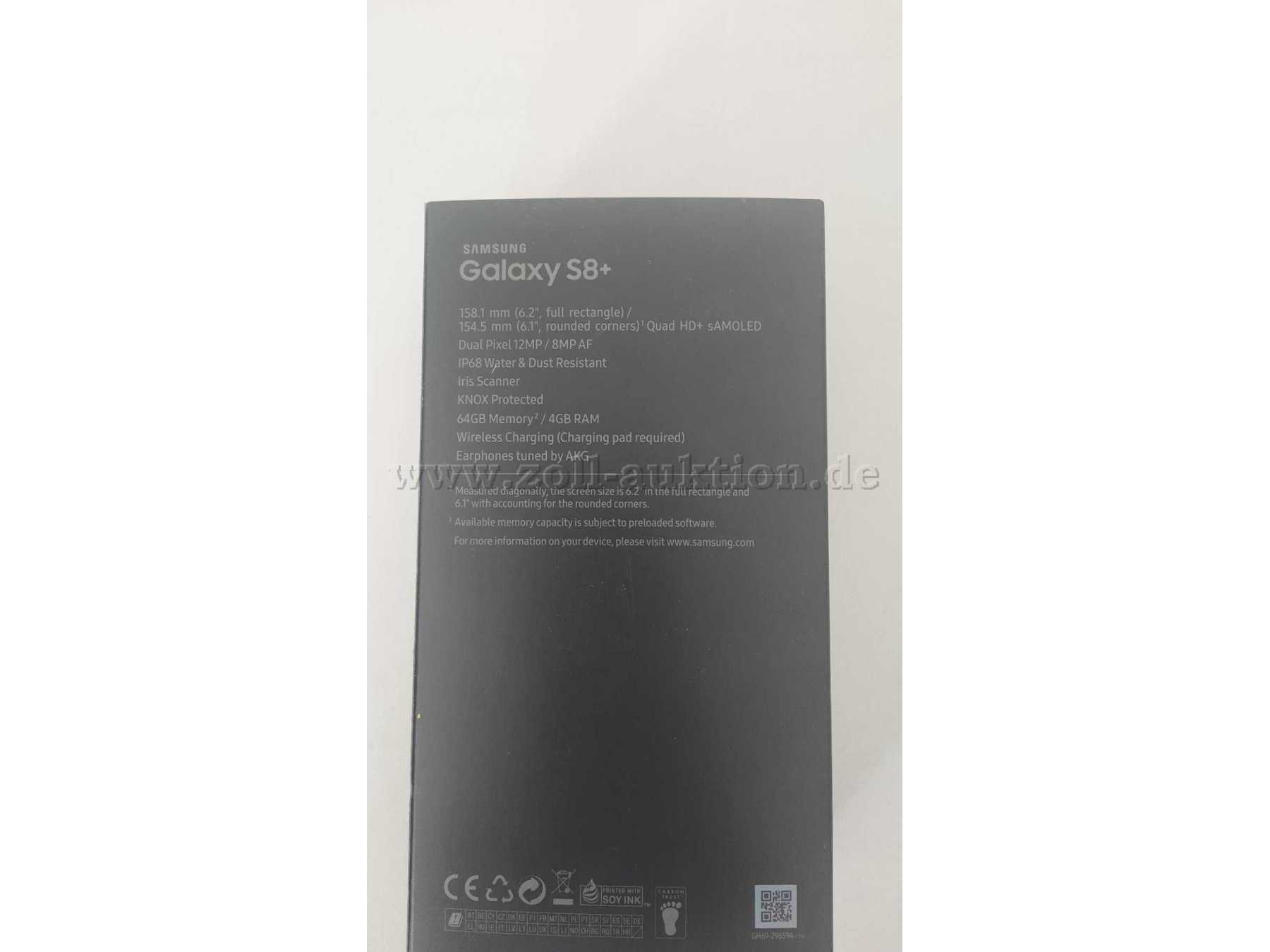 Abbildung Verpackung Rückseite SAMSUNG Galaxy S8+