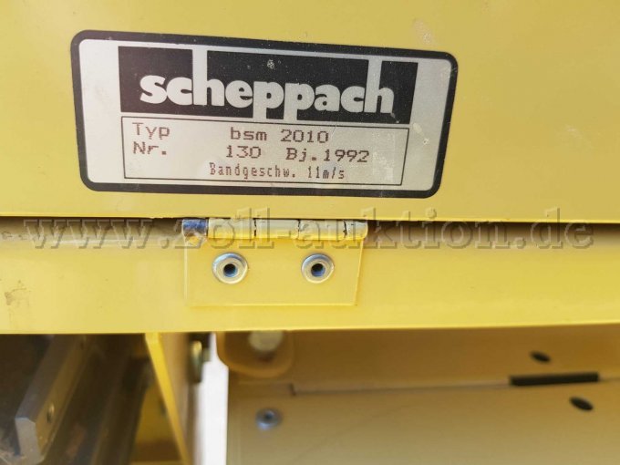 Scheppach Bandschleifmaschine bsm2010 Vorderansicht Nahaufnahme des Typenschildes