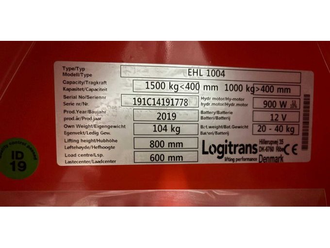 Typenschild EHL 1004
CE Kennzeichnung vorhanden