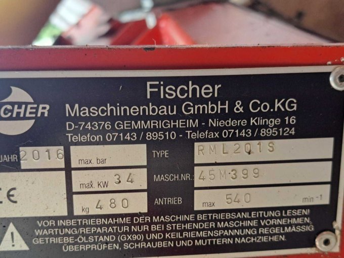 Schlegelmäher Fischer Typenschild