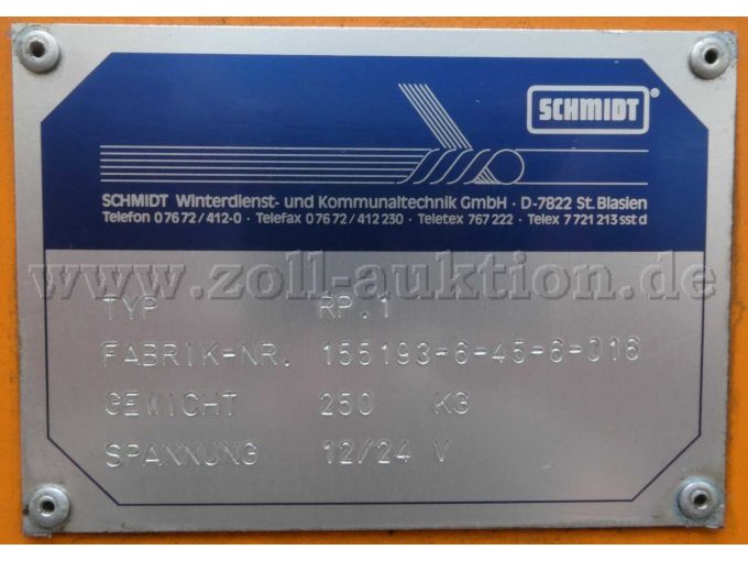 1 Schmidt Leitpfostenwaschgerät RP.1, gebraucht: Detailansicht Typenschild
