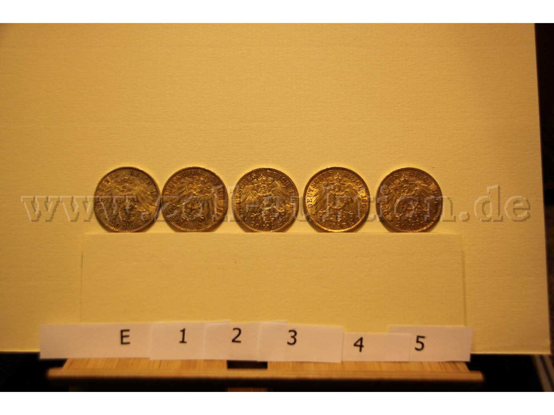 Ansicht Rückseite der Münzen E1 bis E5