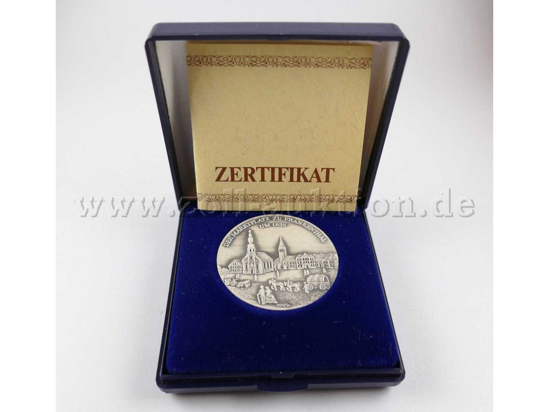 1 Silbermedaille (999´er) -150 Jahre Stadtsparkasse Frankenthal- mit Zertifikat und Etui