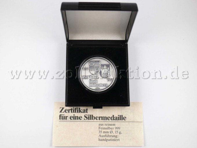 1 Silbermedaille (999´er) -750 Jahre Stadt Miltenberg- in Kapsel und Etui