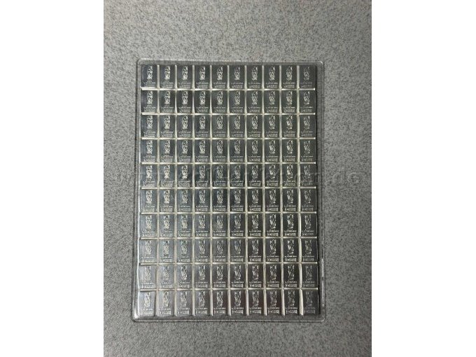 Silbertafel 100 x 1g Cook Islands 999er Feinsilber Gesamtansicht Rückseite