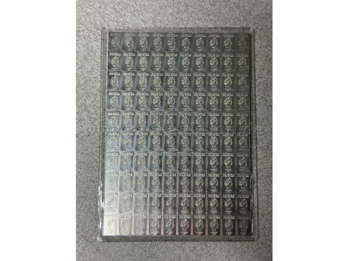 Silbertafel 100 x 1g Cook Islands 999er Feinsilber Gesamtansicht Vorderseite