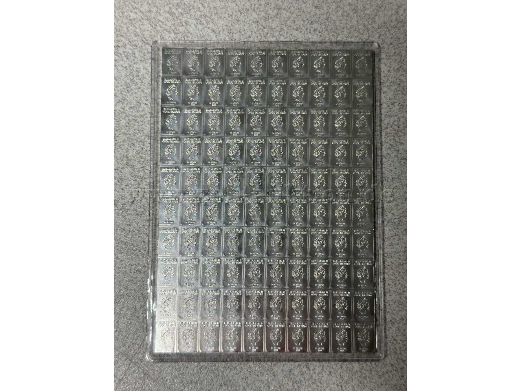 Silbertafel 100 x 1g Cook Islands 999er Feinsilber Gesamtansicht Vorderseite
