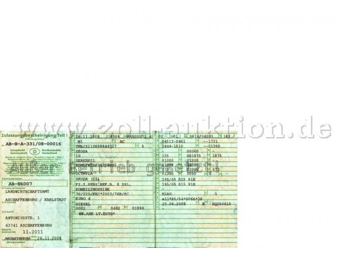 Fahrzeugschein (Vorderseite)