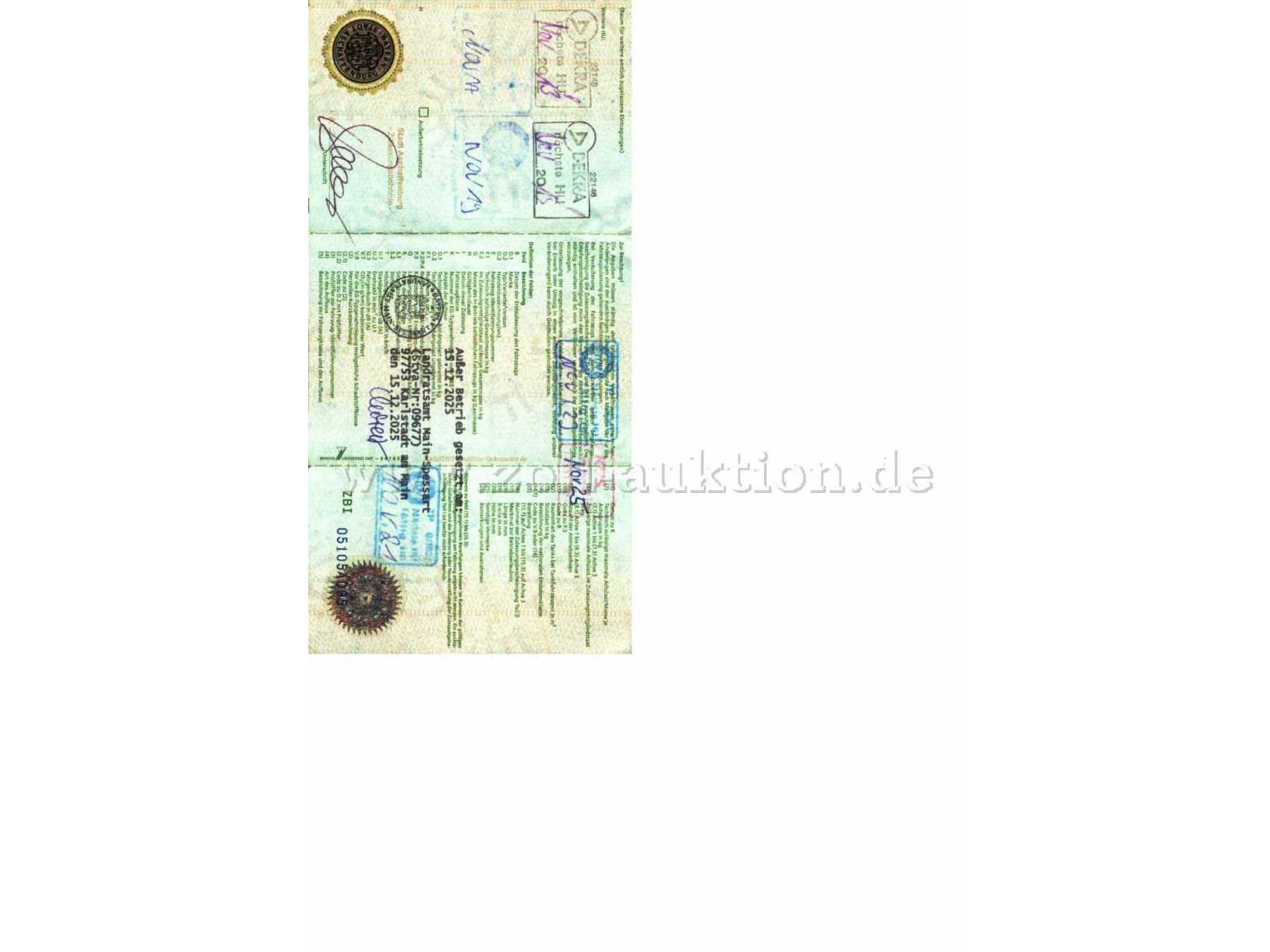 Fahrzeugschein (Rückseite)