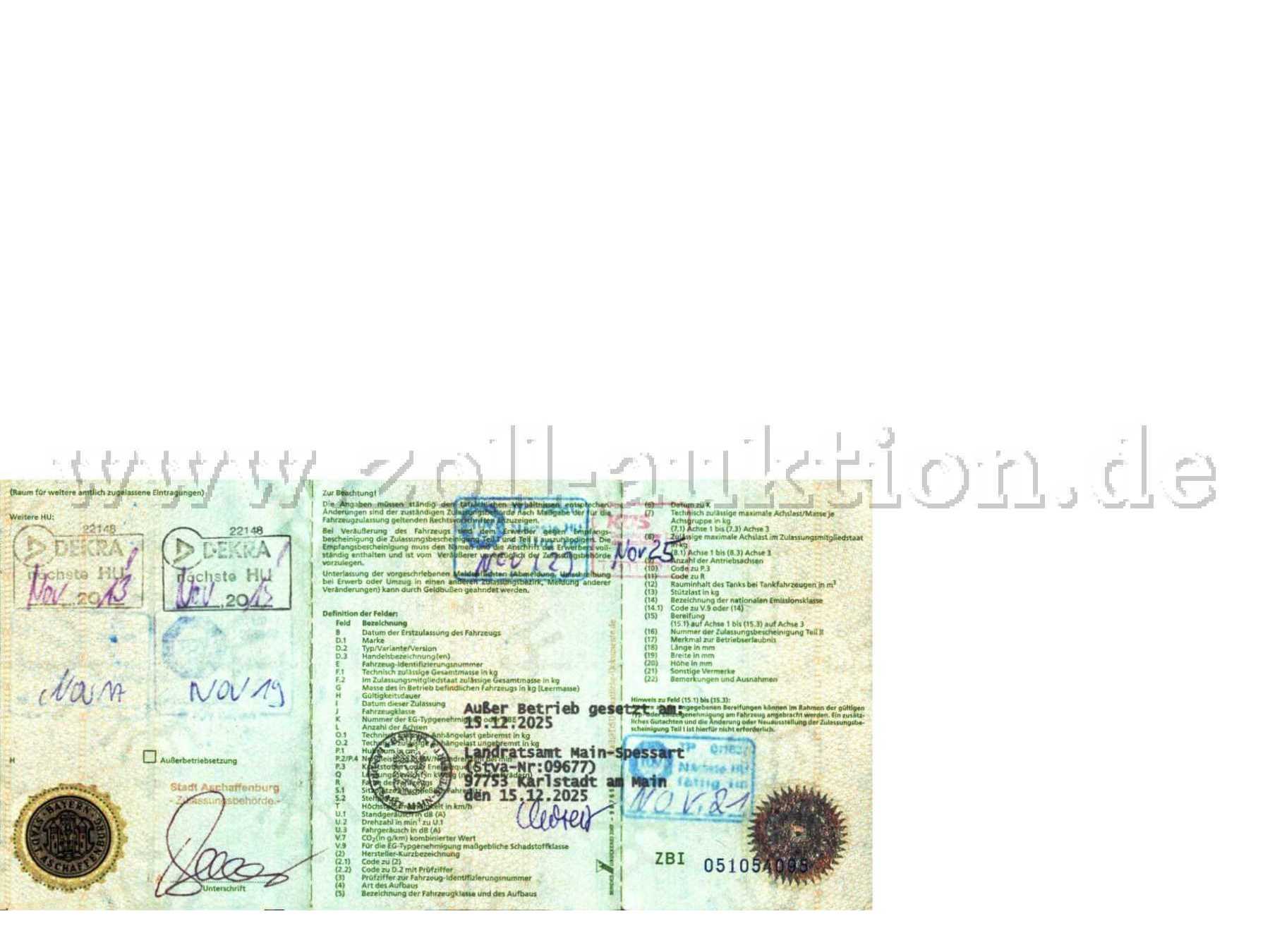 Fahrzeugschein (Rückseite)