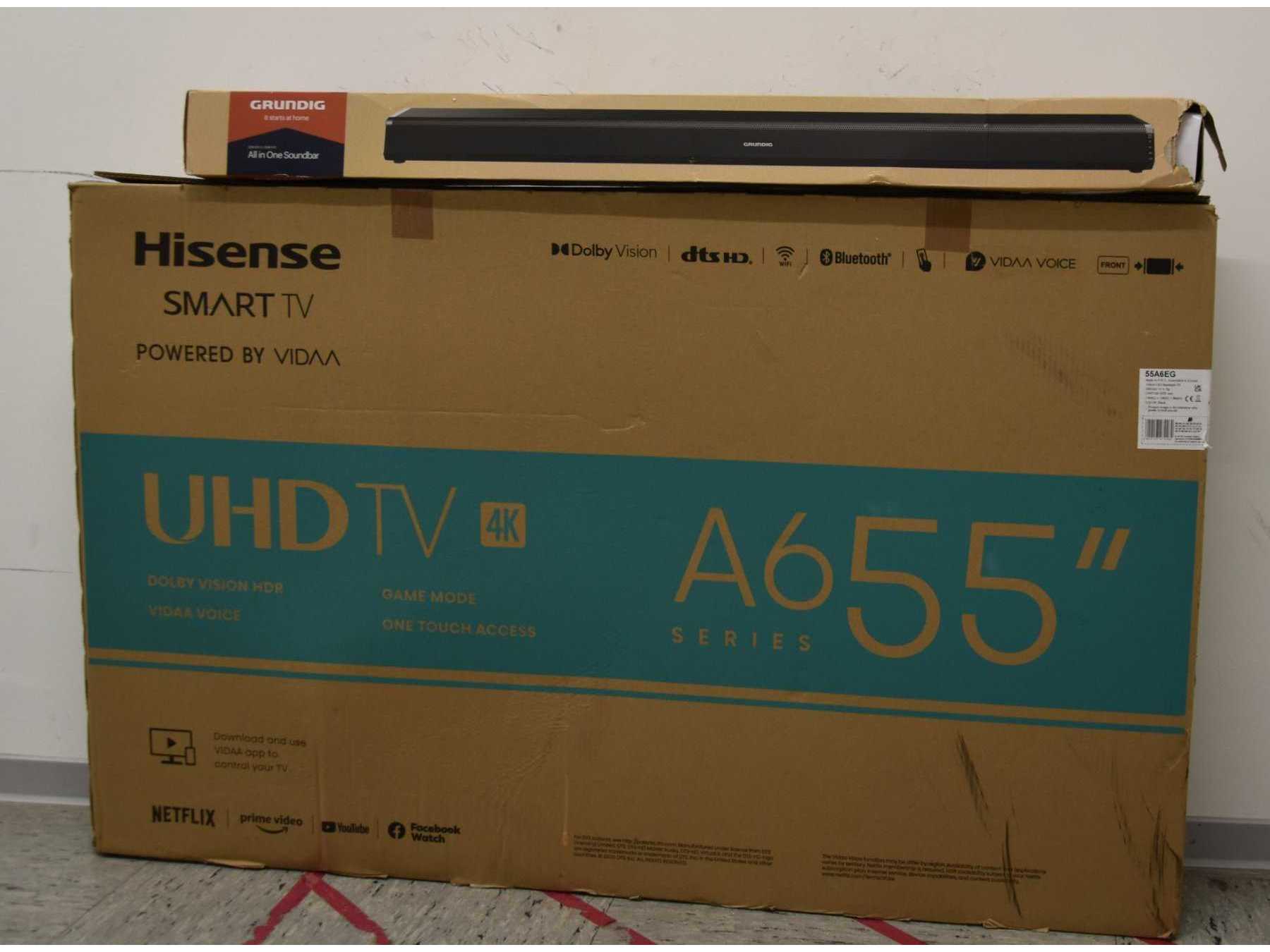 1 Smart TV „Hisense“ und 1 Soundbar „Grundig“