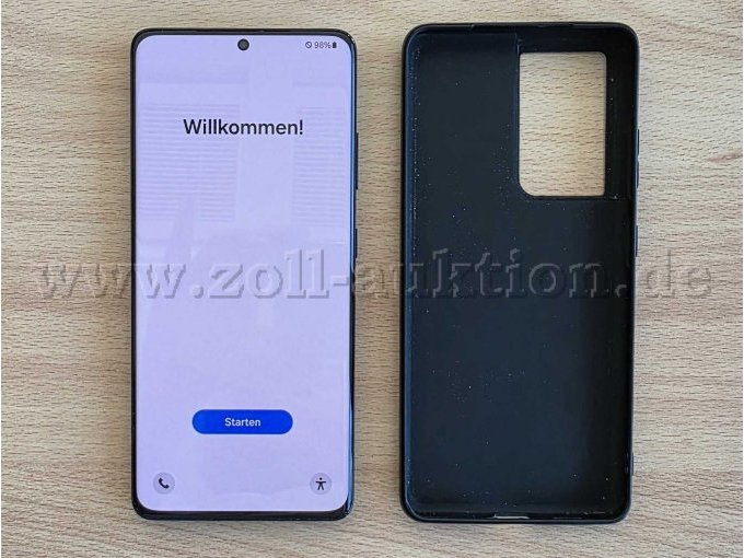 SAM Galaxy S21 Ultra - Vorderseite - Display ein und hell mit Hülle