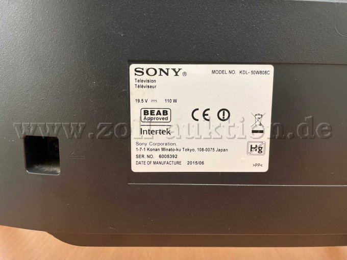 Typenschild / Rückseite Sony Fernseher