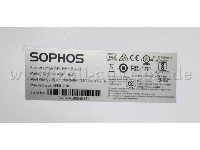 1 Sophos SG430 Firewall inkl. Rackschienen inkl. 2x Transceiver – foto 3 – kavel bij Zoll-Auktion, Rüdesheim