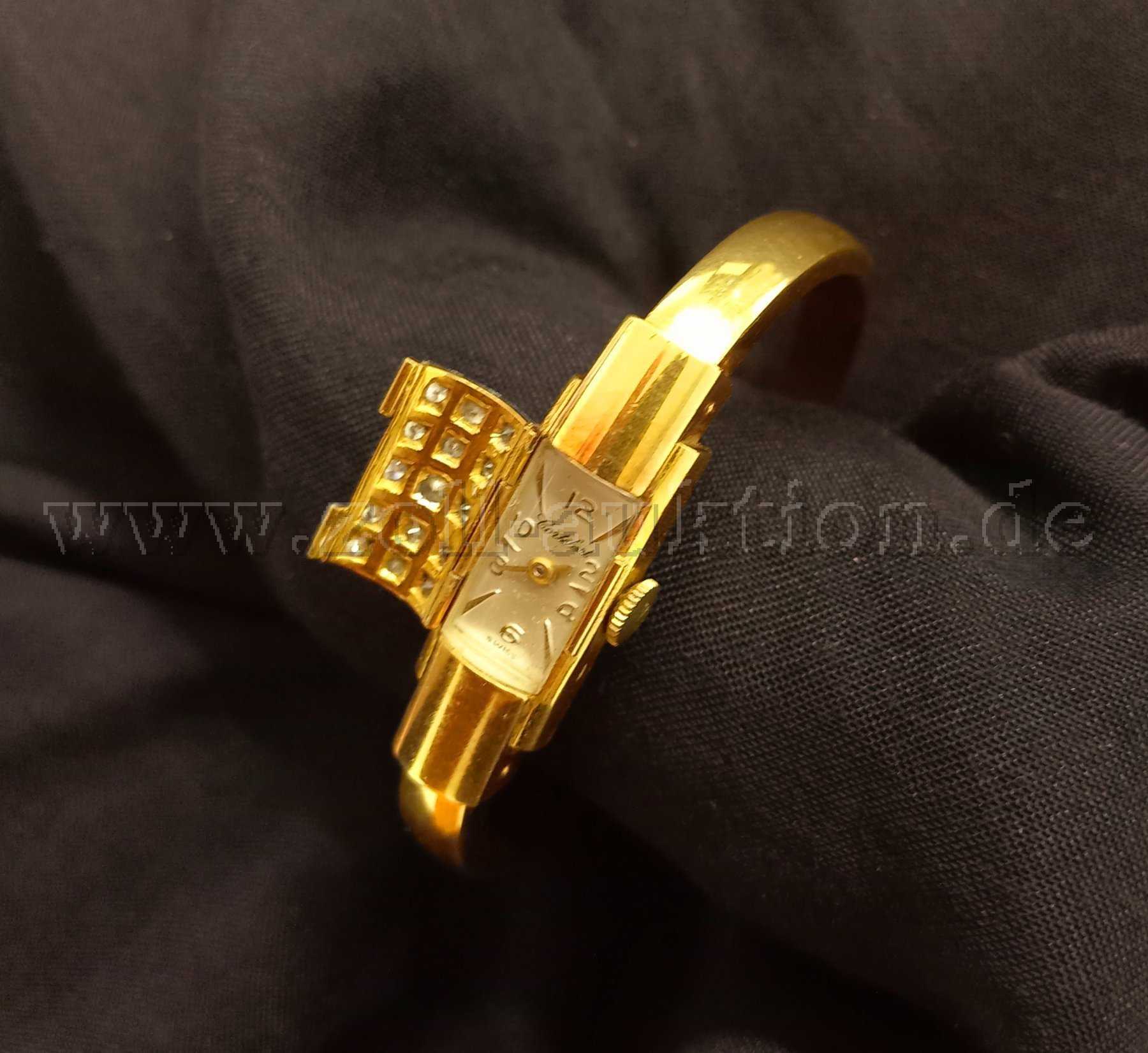 1 Spangenarmbanduhr mit diamantenbesetztem, klappbaren Schutzdeckel von Cortébert