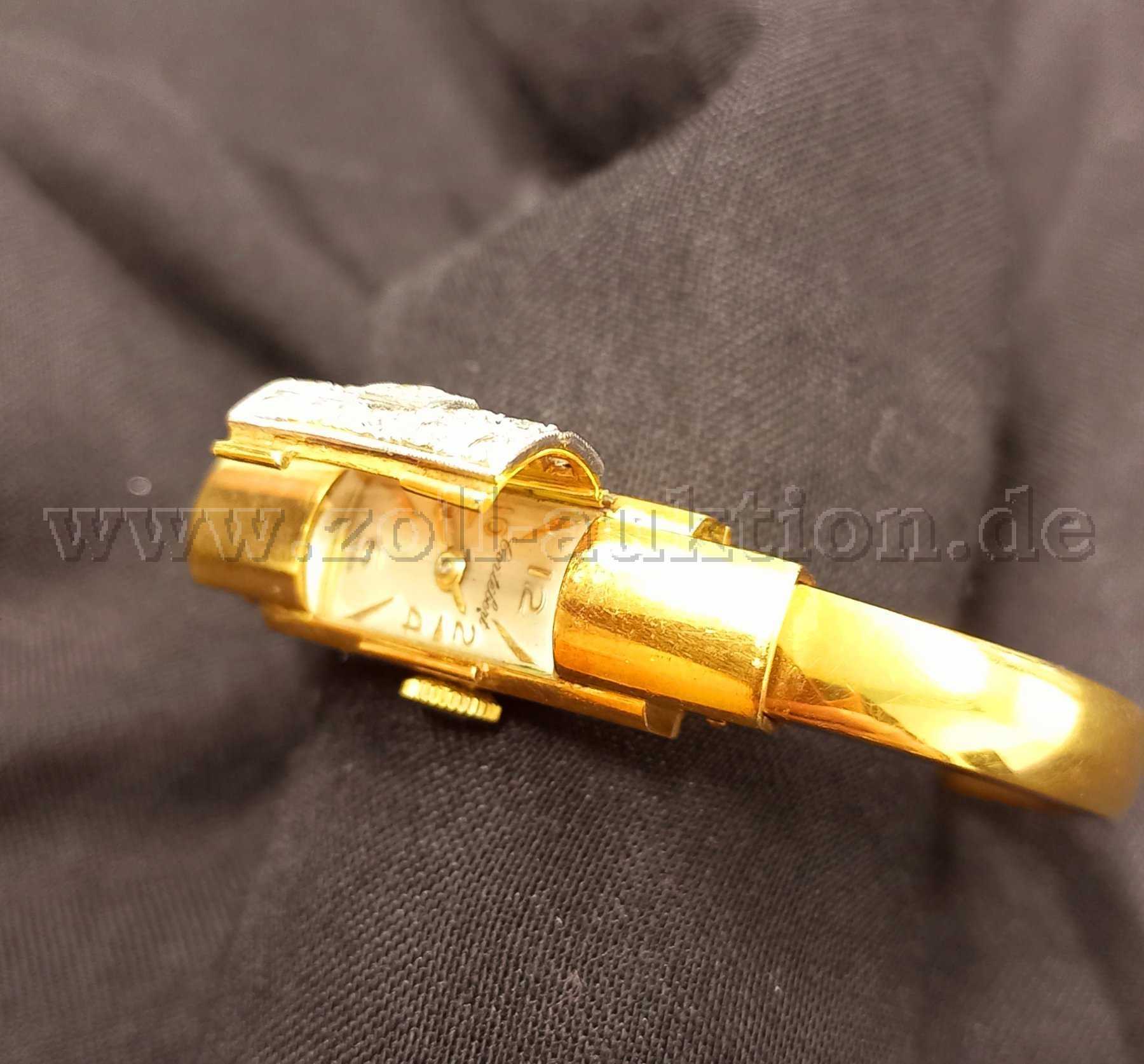 1 Spangenarmbanduhr mit diamantenbesetztem, klappbaren Schutzdeckel von Cortébert