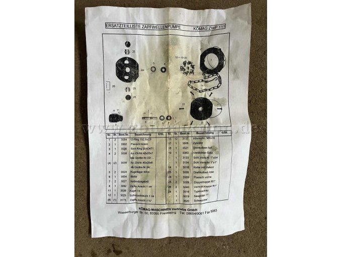 Ersatzteilliste Zapfwellenpumpe