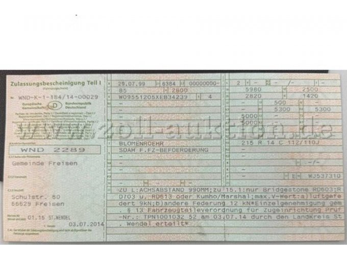 Zulassungsbescheinigung Teil 1 Seite 1