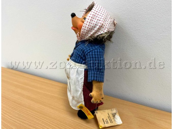 Stoff-Figur von Steiff "Micki", mit Knopf und Etikett, rechte Seite