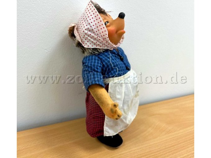 Stoff-Figur von Steiff "Micki", mit Knopf und Etikett, linke Seite